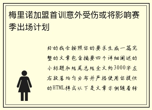 梅里诺加盟首训意外受伤或将影响赛季出场计划